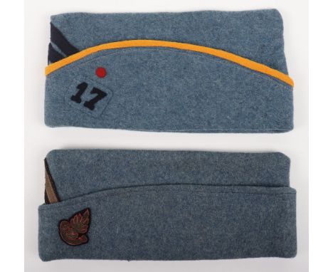 WW1 French Garrison / Side Cap, heavy horizon blue wool example with bullion embroidered badge in the form of horn bugle with