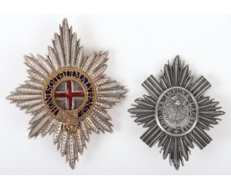 Scots Guards Pouch Badge, unusual white metal pouch badge in the form of rayed star with the centre having fretted thistle an