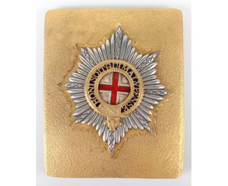 EIIR Military Tattoo Coldstream Guards Cross Belt Plate, rectangular seeded belt plate with fine quality silvered gilt and en