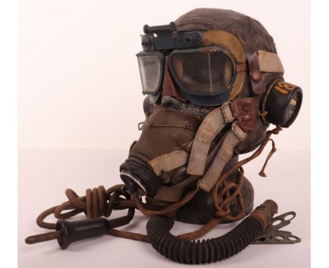 Royal Air Force C-Type Flying Helmet Ensemble of Flight Lieutenant W (Wally) Walters D.F.C, untouched example of a brown leat