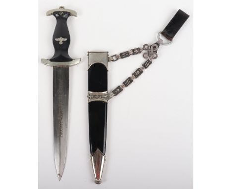 WW2 German SS Officers 1936 Pattern Chained Dress Dagger, black ebony grip with inserted eagle and enamel SS runes insignias.