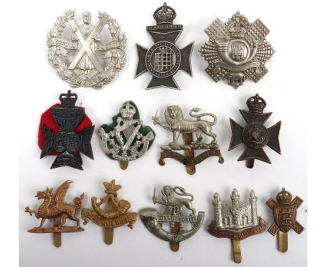 Selection of British Army Territorial Battalions Cap Badges, including Buckinghamshire battalion, Cambridgeshire regiment, Ro