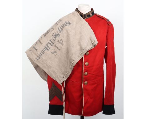 Victorian Somerset Light Infantry Staff Sergeants Tunic and Kit Bag, fine scarlet tunic with dark blue collar bordered in gil