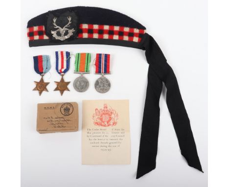WW2 Seaforth Highlanders Glengarry and Campaign Medal Group, good example of an other ranks glengarry in blue wool with diced