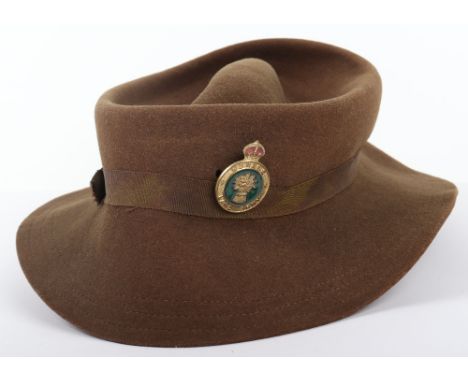 WW2 British Women’s Land Army (W.L.A) Headdress, brown felt brimmed headdress with gilt and enamel cap badge to the centre. I