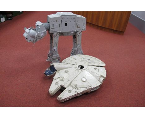 Original Star Wars Trilogy Plastic Toy Models, At-At (Kenner) and Millennium Falcon (Kenner) both incomplete, missing small p