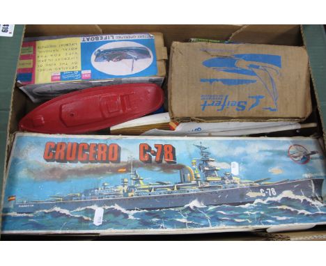 A Collection of Toy Model Boats, by Seifert (Germany), Renetta, Triang and other including Rancetta (Spain), battery operated