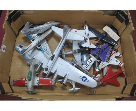 A Collection of Diecast Plastic and Tinplate Model Aircraft, to include Hulley Kiddie Toy (USA), Lancaster PA with fold up wi