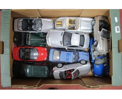 Eleven 1:18th/1:24th Scale Diecast Model Cars by Maisto, Revell, Burago and Other, to include Mercedes, ML55 Mercedes CLK, BM