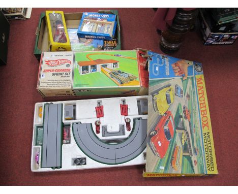 A Late 1960's Matchbox #M-2 Motorised Motorway Boxed Set, mostly complete, a circa 1968 Mattel Hotwheels Super Charger Sprint