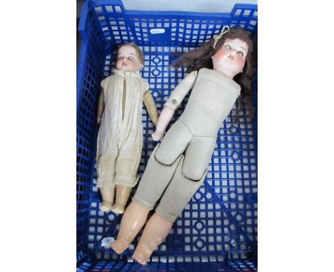 Two German Bisque Headed Dolls: Armand Marseille A.M - 9/0, sleeping blue eyes (no movement) open mouth, missing teeth, stuff