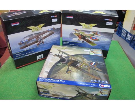 Three Corgi 'The Aviation Archive' Diecast Model Military Aircraft, comprising of 1:48 of #AA37903 SPADXIII, Eddie Rickenback