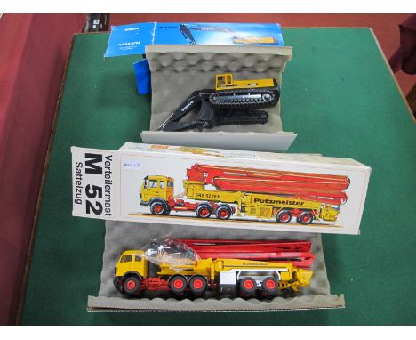 Two 1:50th Scale Diecast Model Plant Machinery Vehicles, comprising of Joal Volvo EC650 Excavator, Conrad PM Placing Boom M52