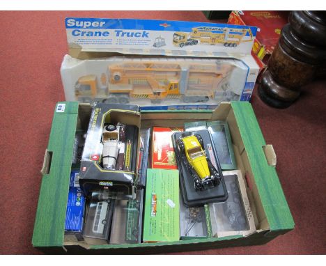 Fourteen Boxed/Cased 1/76 Scale Vehicles;  three Atlas Tanks, a Matchbox "Stephenson Rocket", five Busses by E.F.E etc, a Oxf