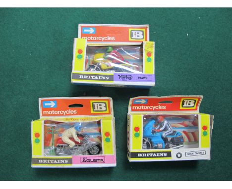 Three Mid 1970's Diecast and Plastic Model Motorcycles, by Britains to include M.V.Agusta, Norton 850cc, BMW Civilian, some c