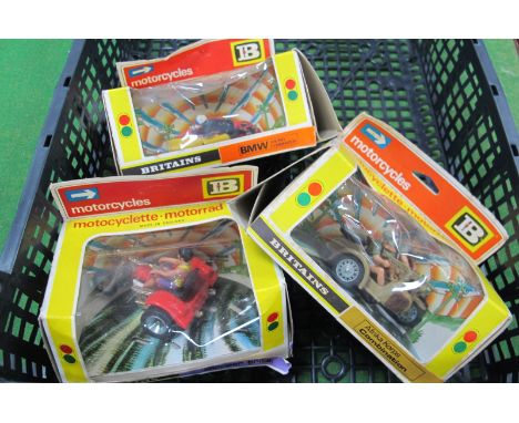 Three Mid 1970's Diecast and Plastic Model Motorcycles, by Britains, comprising of #9675 Chopper Trike, #9699 BMW Racing Comb