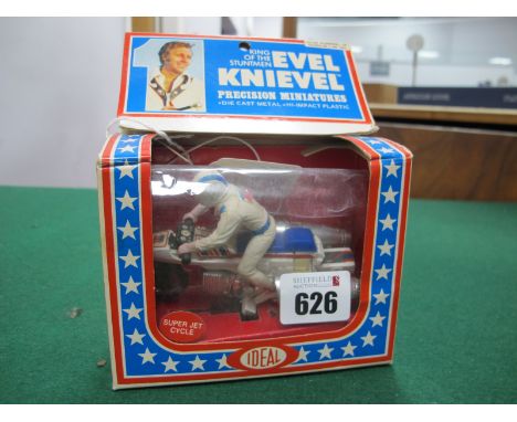 A Circa 1977 Ideal Evel Knievel Precision Miniature Diecast Model Super Jet Cycle, boxed, plastic window detached.