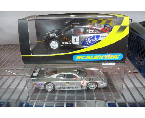 Two 1:32nd Scale Scalextric Slot Cars, comprising of #C2175 Ford Focus Iridium No.1, Mercedes Benz CLK DTM, both cased.