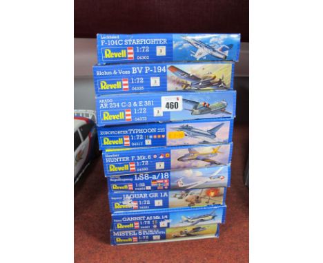 Six Revell 1:72 and 1:32 Scale Plastic Model Aircraft Kits, including #04351 Sepecat Jaguar GR 1A, #04397 Fairy Gannet as MK.