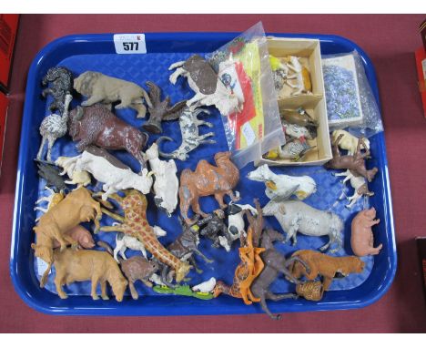 A Collection of Lead Plastic Model Farm, zoo animals by Britains and other including cattle, camel, pigs, chimpanzee, all pla