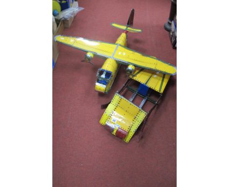 A Built Up Meccano Model of a Transporter Style Aircraft Twin Propellors, wingspan 91cm; together with a partially completed 