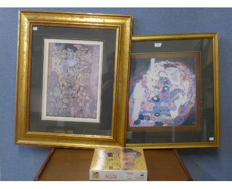 Two Gustav Klimt prints and a "The Kiss" jigsaw 
