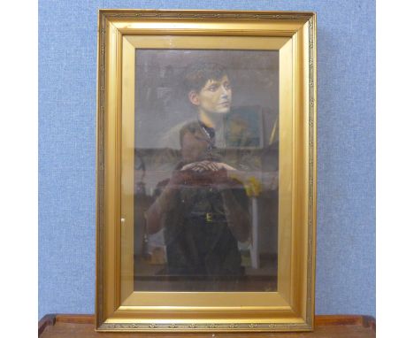 English School, portrait of a boy, oil on canvas, indistinctly signed, framed 