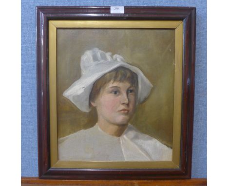 Continental School, portrait of a young lady, oil on canvas, framed 