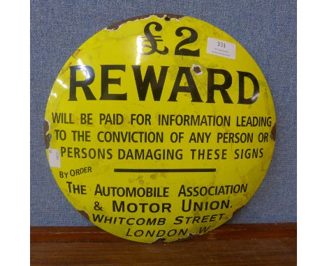 An enamelled circular Automobile Association &amp; Motor Union sign 
