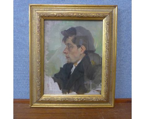 M.M. Flis, An Artist's Portrait, oil on card, framed 
