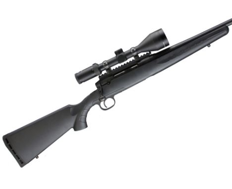 Perforated rubber butt pad, synthetic stock with recessed grip, sling mount eyes, optional moderator, detachable magazine, ta