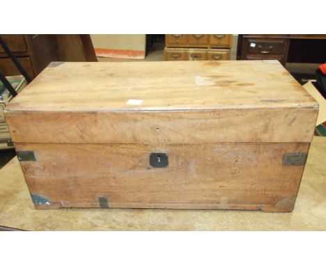 A miniature brass-bound camphor wood trunk, 56cm wide, 23cm high, (some bindings lacking). 