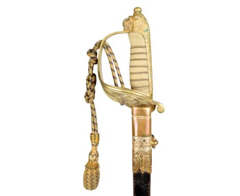 A Naval officer's dress sword, with an etched blade by Gillot & Hasell, 2 New Burlington St, London, W.I., with a gilt brass 