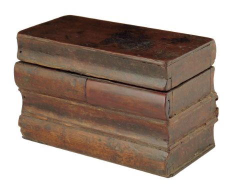 A rare 18th century walnut and pine book tea caddy, in the form of a stack of four books, with traces of painted decoration, 