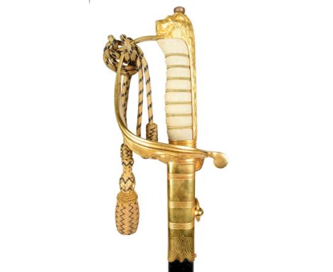 A George V Naval officer's dress sword, with an etched 78cm long blade by Wilkinson Sword Co Ltd, London, with a gilt brass h