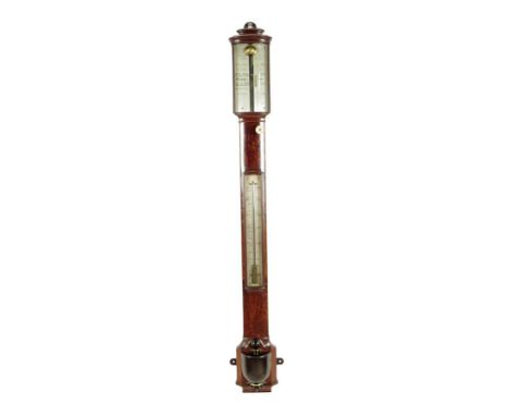 An early Victorian mahogany bowfront stick barometer, the silvered register inscribed 'Arnold & Dent London', with a vernier 