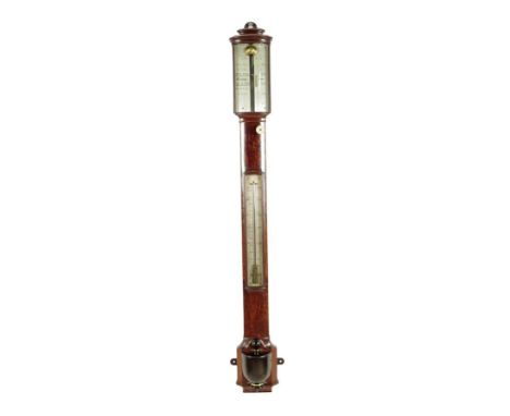 An early Victorian mahogany bowfront stick barometer, the silvered register inscribed 'Arnold & Dent London', with a vernier 