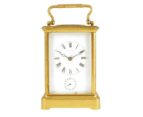 A French gilt brass carriage clock with alarm, the platform lever escapement striking on a gong and numbered '1250', with a w