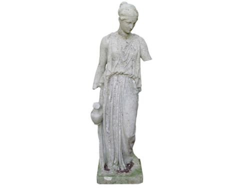 A Victorian composition stone garden figure of a classical lady, holding an ewer, 156cm high. 