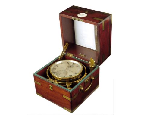 John Sweetman Eiffe. An eight day marine chronometer, the fusee movement with a spring detent escapement, the silvered dial w