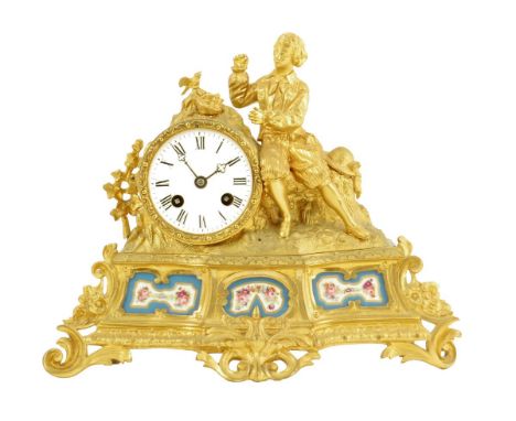A French porcelain and ormolu mantel clock, the striking movement by Japy stamped for 'Berger a Paris no 916', the white enam