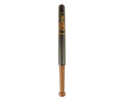 A William IV painted ash policeman's truncheon, decorated with the Royal Coat of Arms the centre painted with a cartouche wit