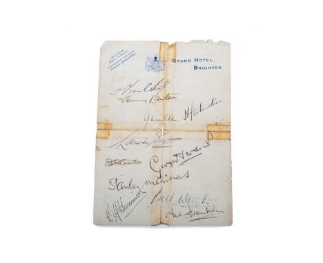 LATE 1940s SIGNED ENGLAND TEAM SHEET,eleven autographs comprising Frank Swift, T. Lawton, H. Johnstone, J. Mullen, L. Scott, 