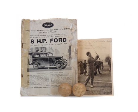 SIGNED PHOTOGRAPH AND TWO GOLF BALLS USED BY LAWSON LITTLE,circa 1934, the photograph addressed 'To Mr. Roberts, my Prestwick