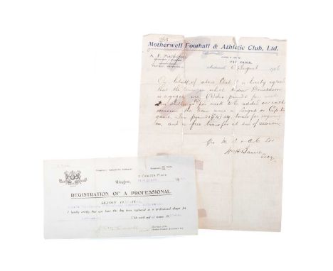 ANDREW DONALDSON, TWO MOTHERWELL F.C. CONTRACTS,the first dated 6th August 1906, the second 31st March 1923 (2)