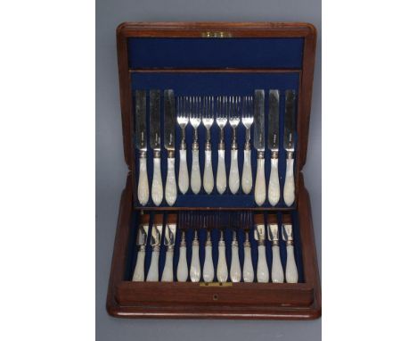 A SET OF TWELVE VICTORIAN SILVER DESSERT KNIVES AND FORKS, maker George Angell, London 1873 (two knives and one fork 1874), w