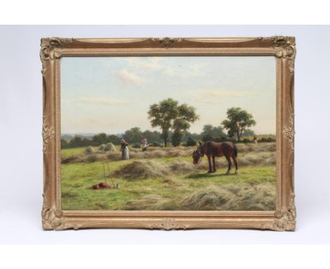 DIXON CLARK (1894-1944), Haymaking, oil on canvas, signed, 16" x 22", gilt frame (Est. plus 21% premium inc. VAT)Good general