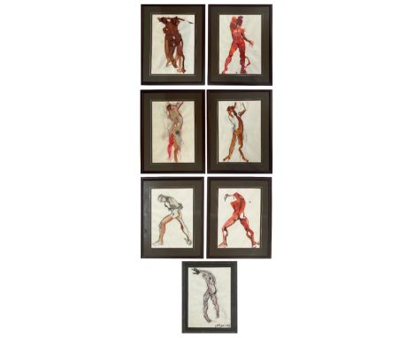 Sue Larner (circle of Robin Symes)Seven untitled abstract nude paintingsWatercolour, ink &amp; charcoal on paperOne signed to