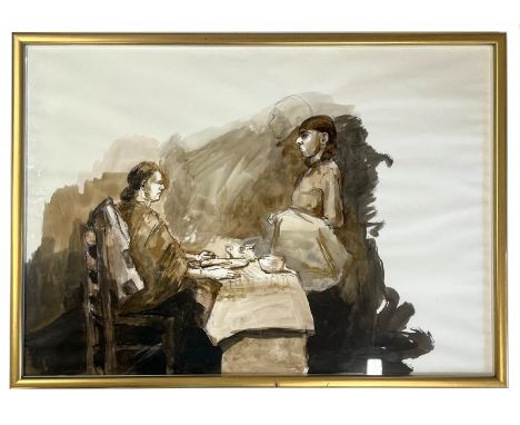 Robin Symes (British, 1939-2023)Untitled - Study of seated figures at tableWatercolour and ink on paperUnsignedFramed &amp; g