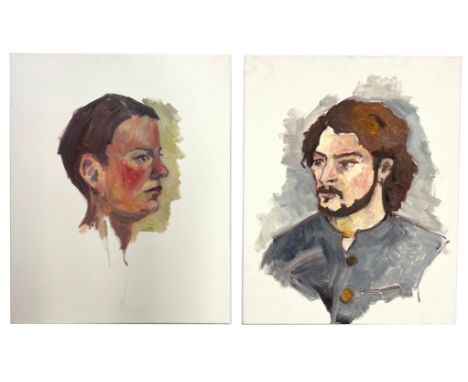 Robin Symes (British, 1939-2023)Untitled - Two portrait studies on white groundOil on canvasUnsigned
Unframed
 Each measures 